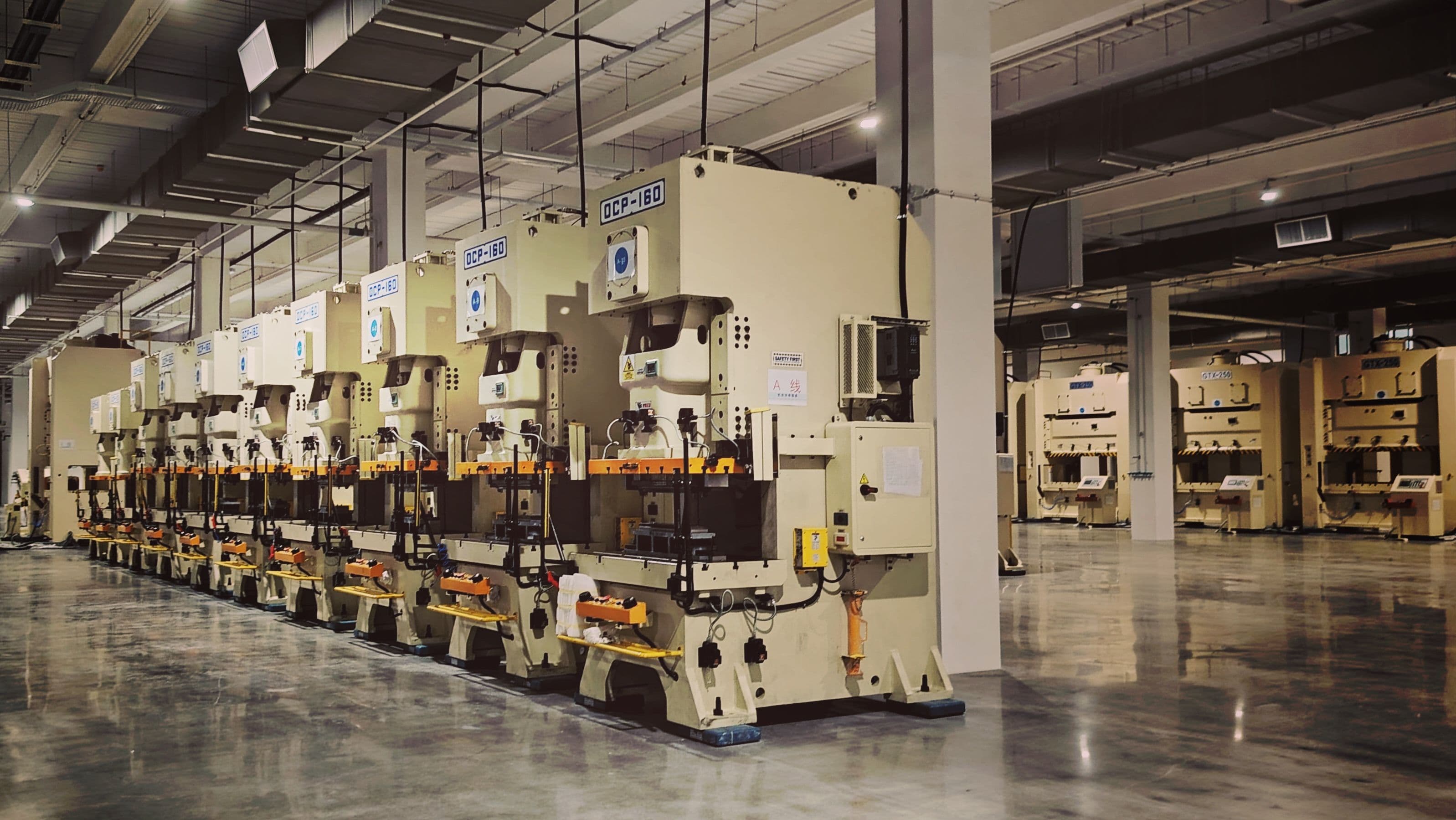 Row of machinery in a production hall